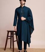 Navy Blue viscose thread & sequence embroidered work kurta pant set
