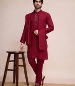 Maroon viscose thread & sequence embroidered work kurta pant set