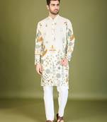 white viscose rayon thread embroidered work kurta only