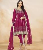 Art Silk Rani Pink Embroidered Punjabi Salwar Suit
