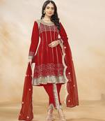 Art Silk Red Embroidered Punjabi Salwar Suit