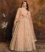 Peach Net Anarkali Suit for Wedding