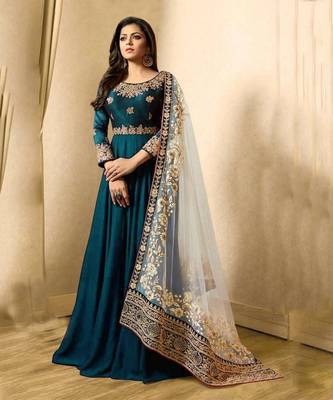 Turquoise Georgette Anarkali Suit for Women 1