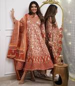 Orange Cotton Kurta Set with Dupatta