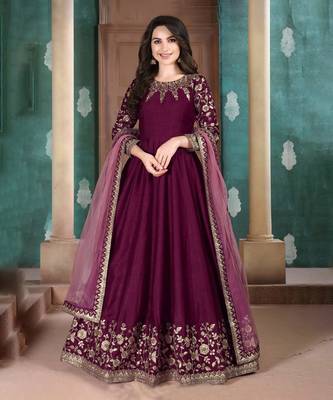 Magenta Silk Anarkali Suit for Wedding 1