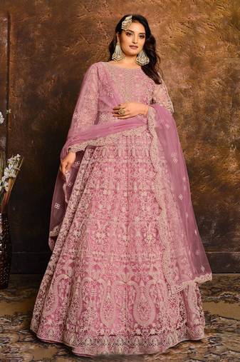 Pink Net Anarkali Salwar Suit