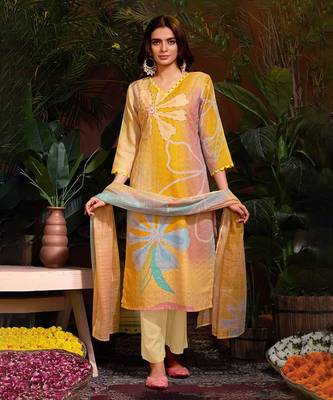 Mustard Cotton Kurta Pant with Dupatta 1