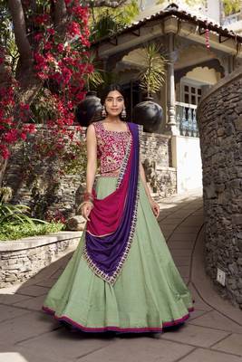 sea green Vichitra Silk Plain Sequins and Thread Embroidery Work Lehenga Choli 1