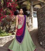 sea green Vichitra Silk Plain Sequins and Thread Embroidery Work Lehenga Choli