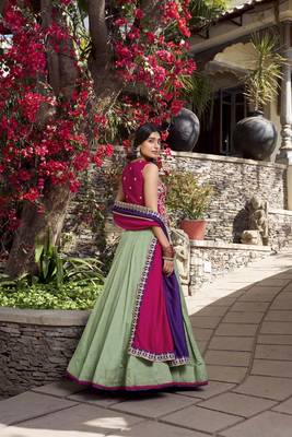 sea green Vichitra Silk Plain Sequins and Thread Embroidery Work Lehenga Choli 4