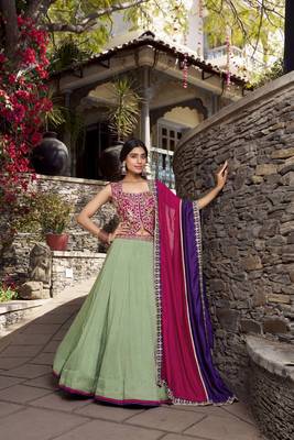 sea green Vichitra Silk Plain Sequins and Thread Embroidery Work Lehenga Choli 5