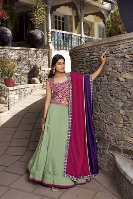 sea green Vichitra Silk Plain Sequins and Thread Embroidery Work Lehenga Choli 6