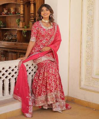 Rani Pink Silk Kurta Pant Set with Dupatta 1