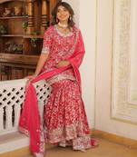 Rani Pink Silk Kurta Pant Set with Dupatta