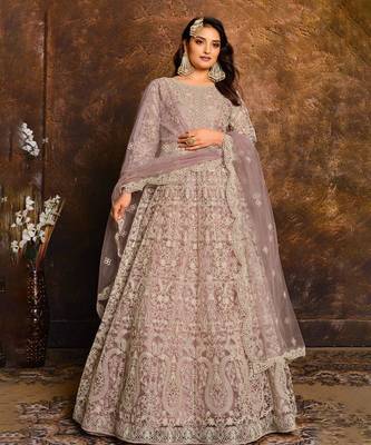 Purple Net Resham Anarkali Suit for Women 1