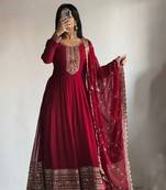 Maroon Georgette Gown with Duppata Stitched