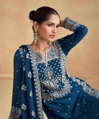 Blue Chinon Pant Salwar Suit 1