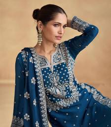 Blue Chinon Pant Salwar Suit