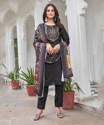 Leeza store women's magic cotton solid straight kurta with pant 1