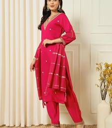 Red chanderi heavy thread embroidery work kurta pant set