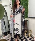 Off white viscose rayon printed kurta pant set