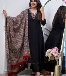 Black viscose thread embroidery work with printed dupatta kurta pant set