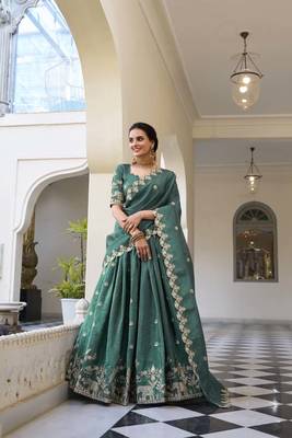 teal Gold Crush With Sequins and Thread Embroidery Lehenga Choli 1