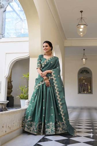 teal Gold Crush With Sequins and Thread Embroidery Lehenga Choli