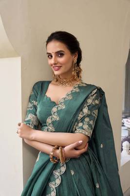 teal Gold Crush With Sequins and Thread Embroidery Lehenga Choli 3