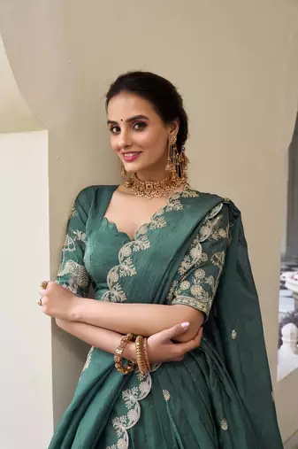 teal Gold Crush With Sequins and Thread Embroidery Lehenga Choli