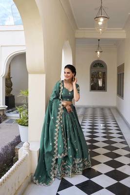 teal Gold Crush With Sequins and Thread Embroidery Lehenga Choli 6