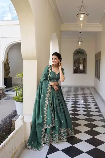 teal Gold Crush With Sequins and Thread Embroidery Lehenga Choli