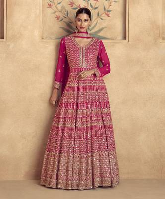 Pink Viscose Anarkali Gown Set 1