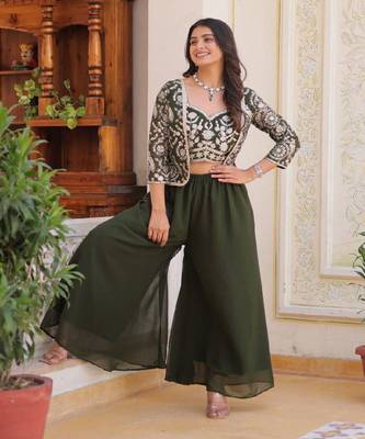 Green Georgette Koti & Bottom for Women 1