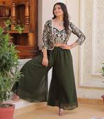 Green Georgette Koti & Bottom for Women