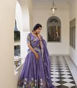 lavender Women's Gold Crush With Sequins and Thread Embroidery Lehenga Choli