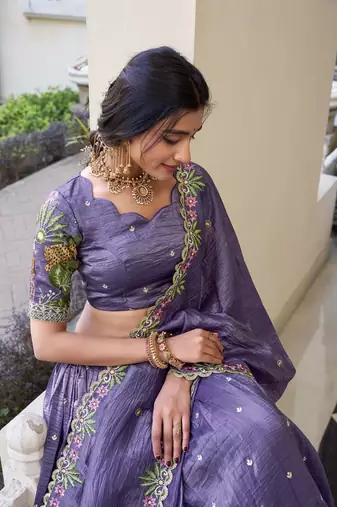 lavender Women's Gold Crush With Sequins and Thread Embroidery Lehenga Choli