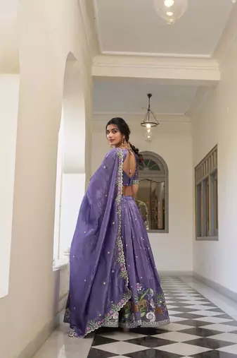 lavender Women's Gold Crush With Sequins and Thread Embroidery Lehenga Choli