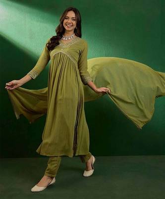 Mahendi georgette fabric embroidery work festive wear salwar suit 1