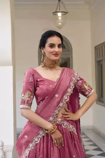 pink Women's Gold Crush With Sequins and Thread Embroidery Lehenga Choli