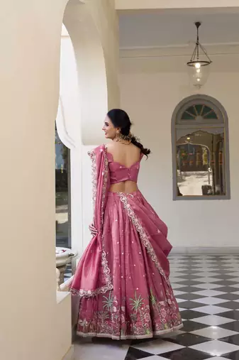pink Women's Gold Crush With Sequins and Thread Embroidery Lehenga Choli