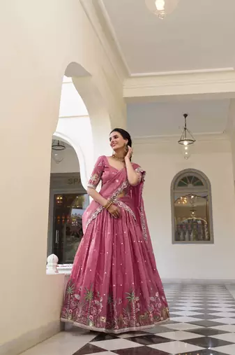 pink Women's Gold Crush With Sequins and Thread Embroidery Lehenga Choli