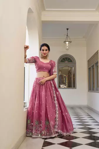 pink Women's Gold Crush With Sequins and Thread Embroidery Lehenga Choli