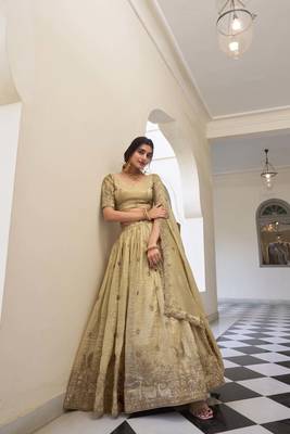 off white Gold Crush With Sequins and Thread Embroidery Lehenga Choli 5