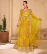 Yellow Georgette Anarkali Gown with Dupatta