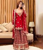 Red Georgette Kurta Pant with Dupatta