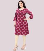 Wine rayon printed long kurti 