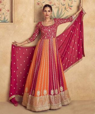 Multicolored Velvet Anarkali Gown Set 1