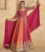 Multicolored Velvet Anarkali Gown Set