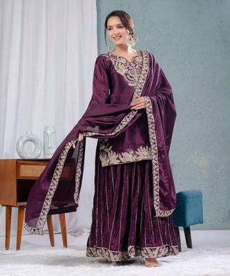 Purple Chinnon Kurta Set for Women 1